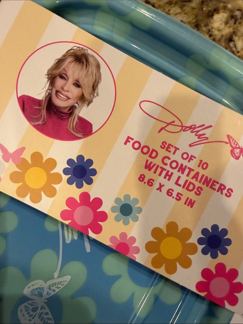 Dolly Parton Blue Floral Butterfly Disposable Food Containers - Set of 10